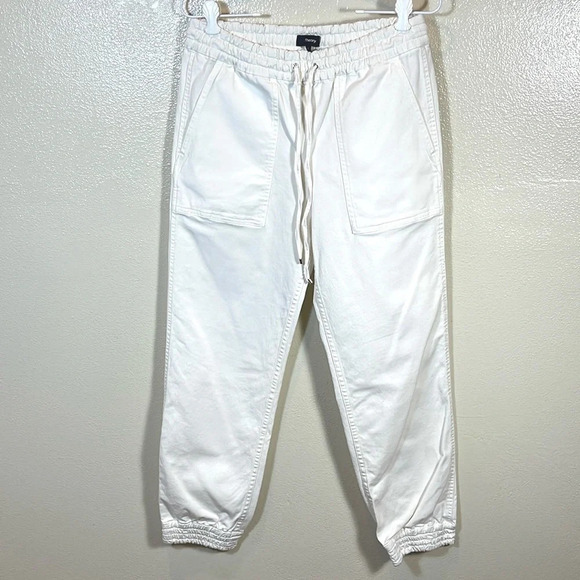 THEORY Cortland Relaxed Cotton Jogger Pants, Ivory  size size 2 - Picture 1 of 8